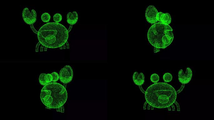 3D搞笑蟹在黑色背景上旋转。海洋动物概念。水下世界。商业广告背景。用于标题，文本，演示。3d动画60