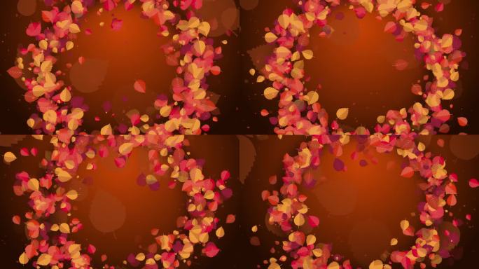 秋圆架。由黄色和红色的落叶做成的花环。黑暗的背景。副本的空间。循环运动图形。