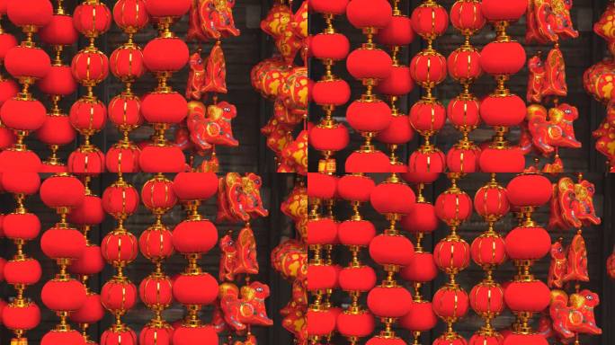 红色喜庆中国年灯笼中国结过年装饰品特写