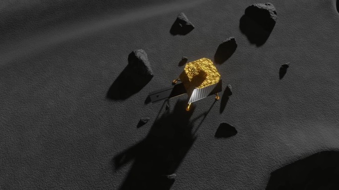 月船着陆器在月球上展开门的3D动画