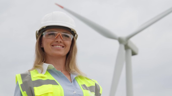 清洁未来的风电场:工程师专注于探索大规模使用风能的可能性。女性对可持续能源的贡献:一位科学家在与涡轮