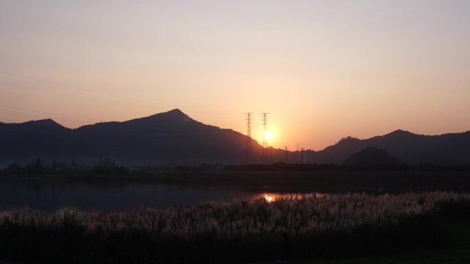 4K曹娥江大厍芦苇荡日落