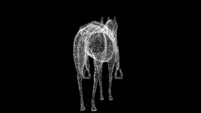 3D马与马鞍旋转黑色背景。牧场动物概念。赛马和娱乐。商业广告背景。用于标题，文本，演示。3d动画60