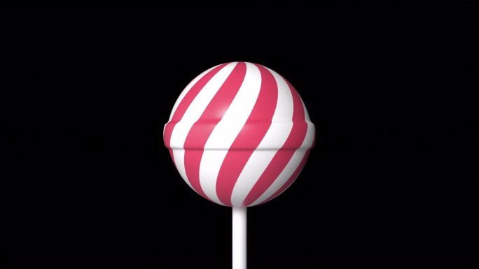 条纹红色和白色棒棒糖棒在阿尔法通道背景上旋转。旋转的草莓棒棒糖。变成红色和白色的糖果棒棒糖。无尽的循