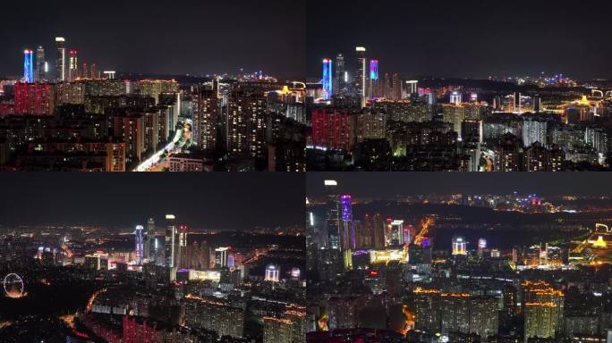 航拍广西南宁城市繁华夜景