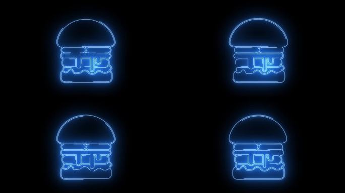 动画汉堡发光的霓虹灯线