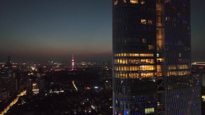 中国江苏南京城市天际线夜景风光