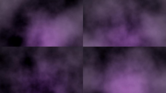 无缝循环动画紫色烟雾，蒸汽，云在黑色背景。烟雾，从底部背景升起的一团烟雾。光、白、雾、云、黑背景、4