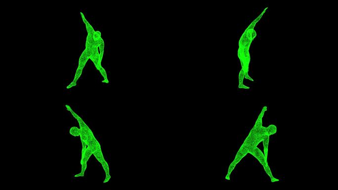 3D人执行伸展旋转在黑色背景。体育与竞赛概念。健身和训练。商业广告背景。用于标题，文本，演示。3d动