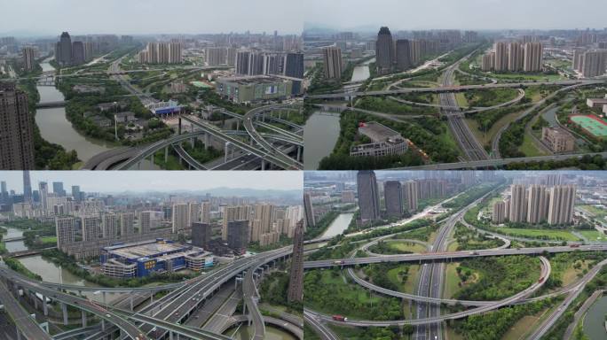 航拍宁波环城南路高架和杭甬高速