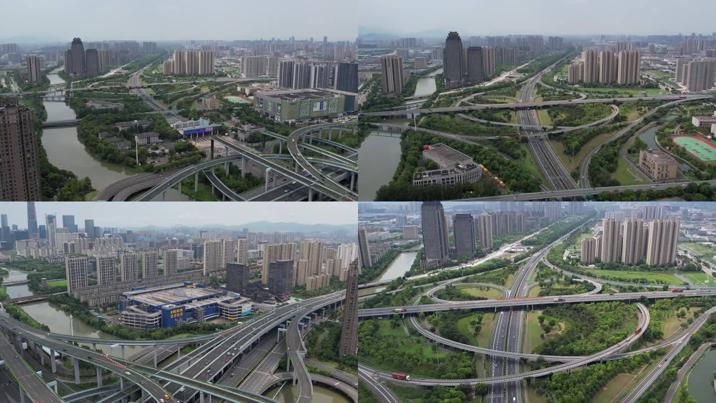 航拍宁波环城南路高架和杭甬高速