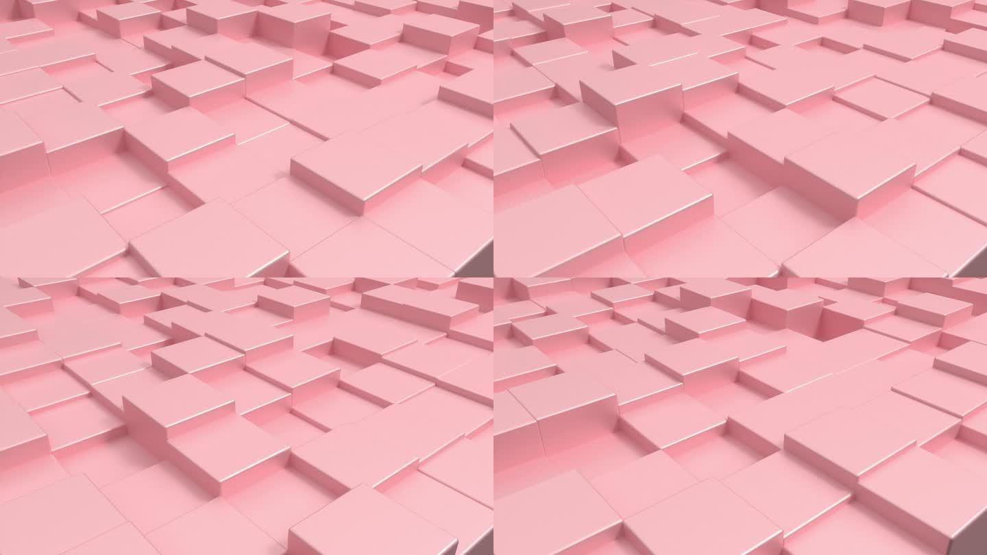 抽象运动粉红色的金属立方体背景。立方体上下移动的等距透视视图。三维立方体图案墙。移动的立方表面。
