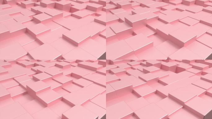 抽象运动粉红色的金属立方体背景。立方体上下移动的等距透视视图。三维立方体图案墙。移动的立方表面。
