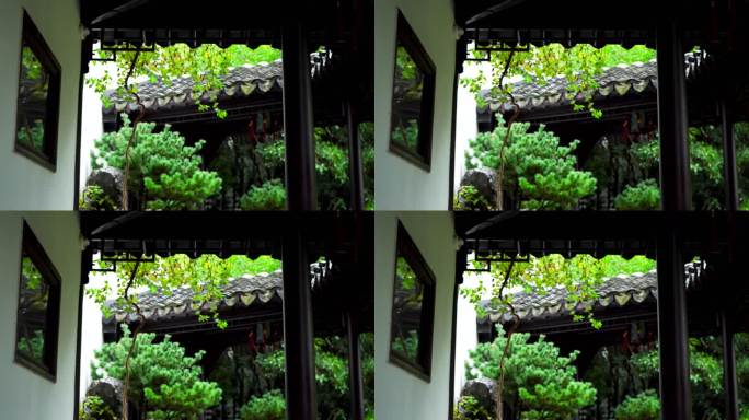 古典园林南京夫子庙瞻园庭院屋檐雨滴和雨水