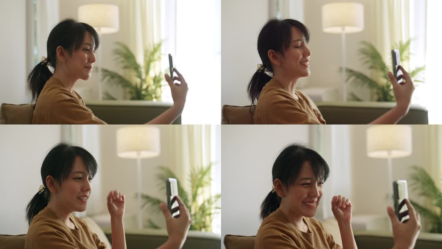 一名女子与家人的温馨视频通话。