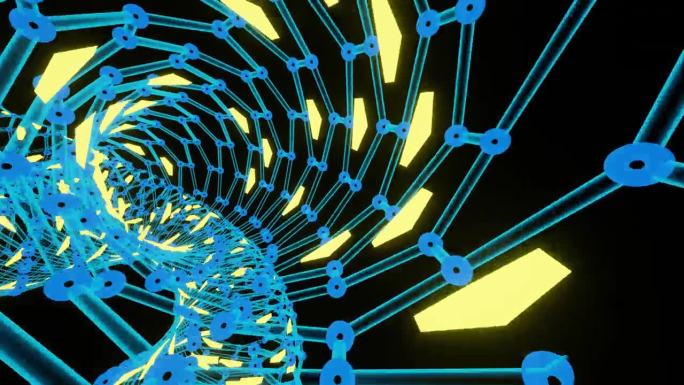 无缝VJ循环三维动画几何黄色和蓝色的图案现场音乐会音乐视频抽象迷幻迷幻迷幻多彩艺术。三角形循环为背景