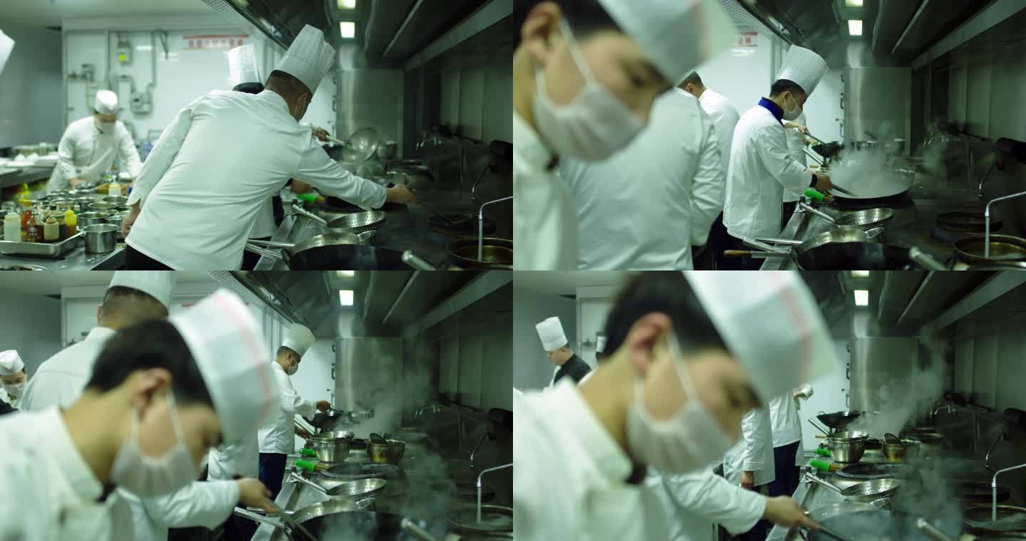 饭店后厨忙碌做饭的场景视频