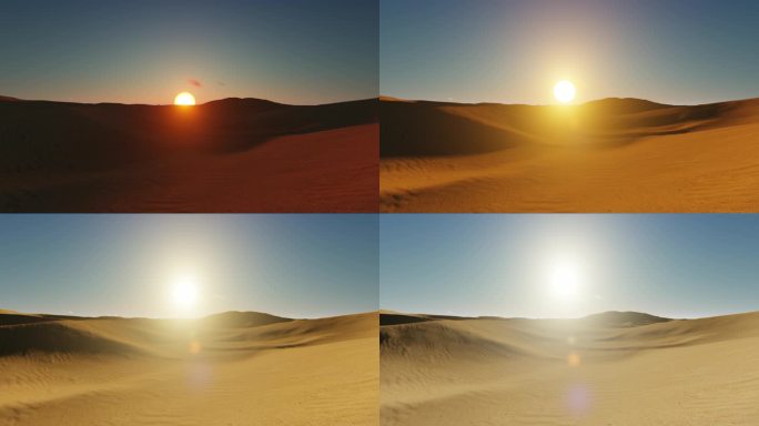 沙漠大漠荒漠日出太阳朝阳升起时间光影变化