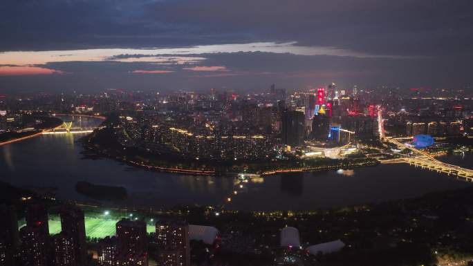 4K沈阳城市浑河夜景航拍