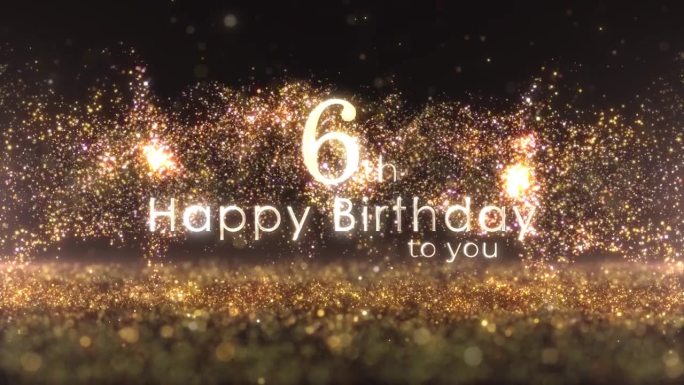 用金色的纸屑和微粒祝你六岁生日快乐，六岁生日，生日庆祝
