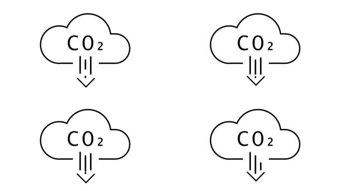 二氧化碳碳排放和减少概念图标动画。环境生态与大气保护