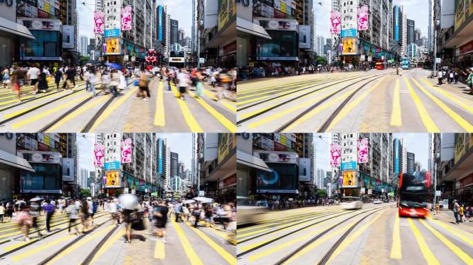 香港铜锣湾购物区的中国人走过斑马线。