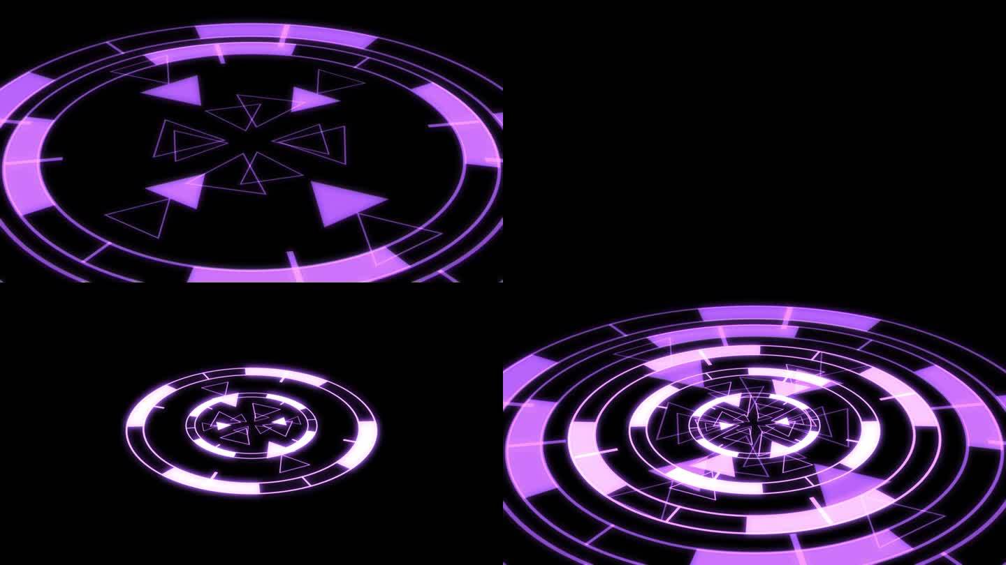 3D圆形三角形VJ循环紫色闪烁核心动画背景