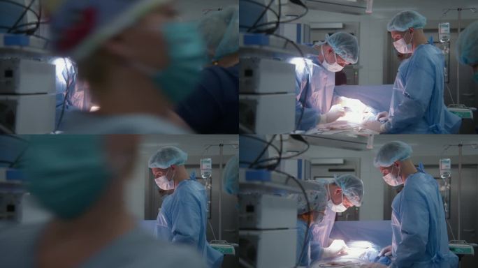 有经验的穿着制服的男外科医生在手术前划切线