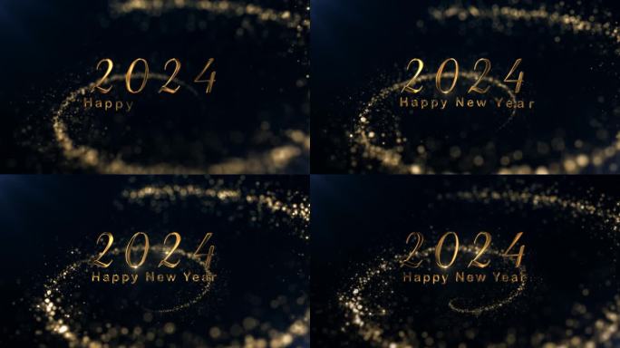 新年，2024年新年庆典，横幅，黑底金色颗粒