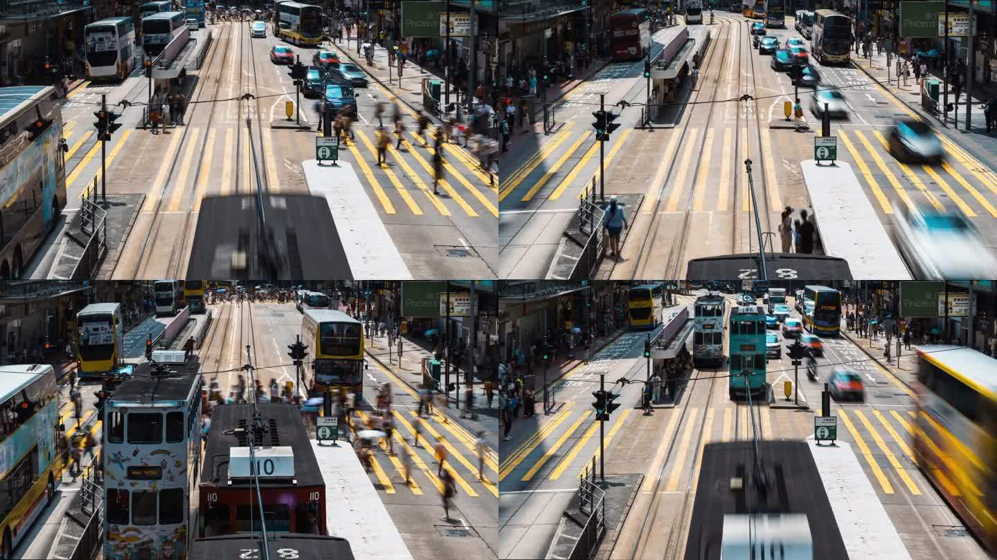 香港铜锣湾购物区的中国人走过斑马线。