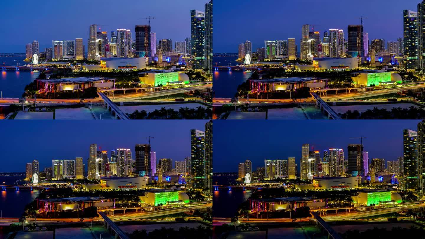 迈阿密,佛罗里达道路交通立体交通夜幕灯光