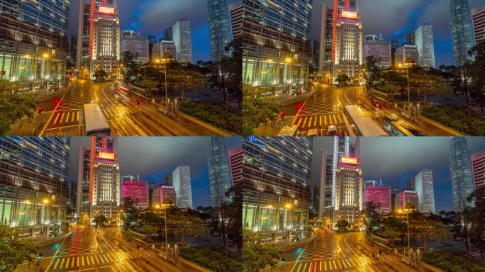 4K镜头香港中环中央车站黄昏时的香港市景