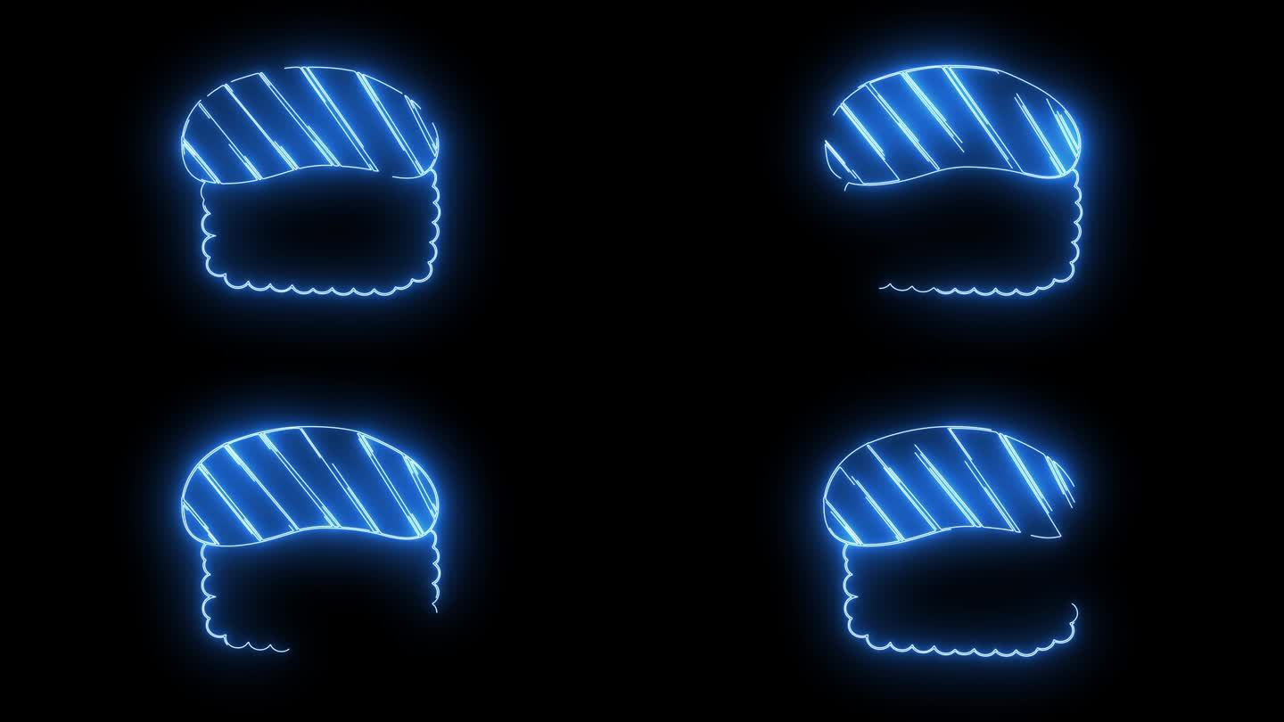 寿司标志动画与发光的霓虹灯线
