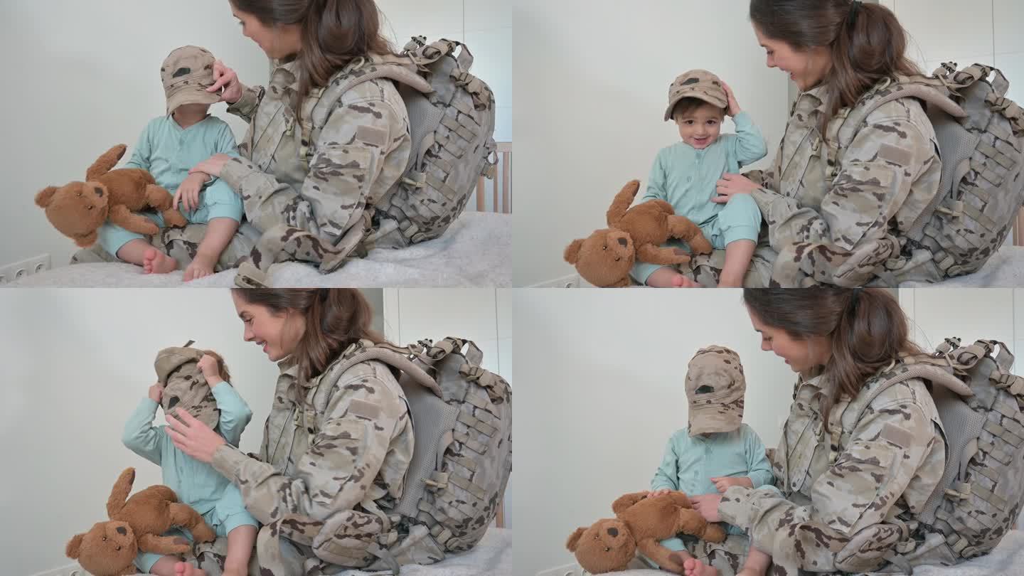 一个女士兵在很久之后见到了她的孩子
