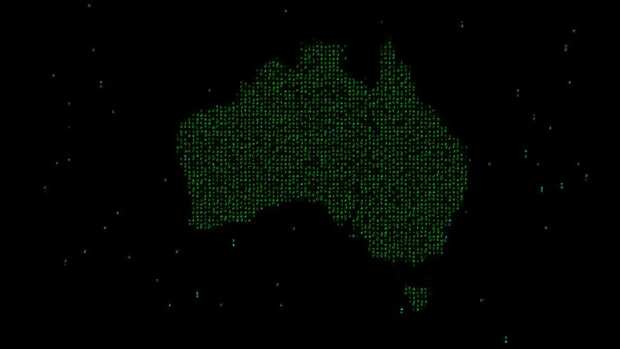 澳大利亚地图与矩阵代码在纯黑色背景