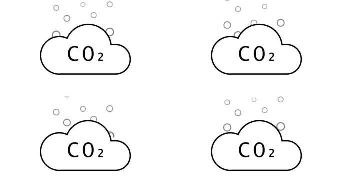 二氧化碳排放云与气泡图标动画。二氧化碳排放与减排、大气污染与环境生态效应概念