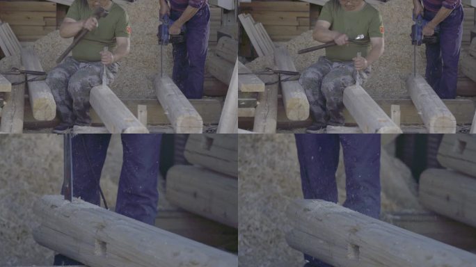 工匠凿木头锯木头