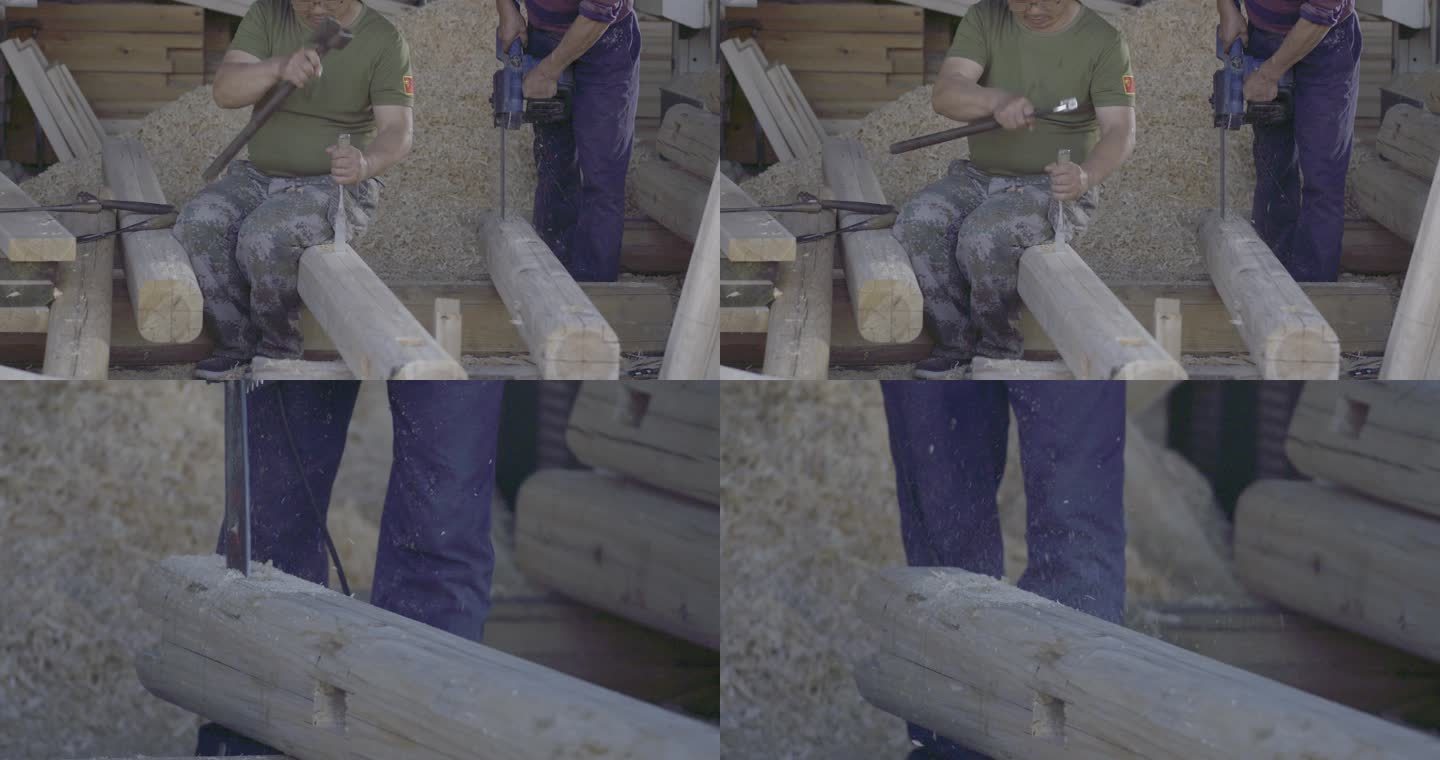 工匠凿木头锯木头