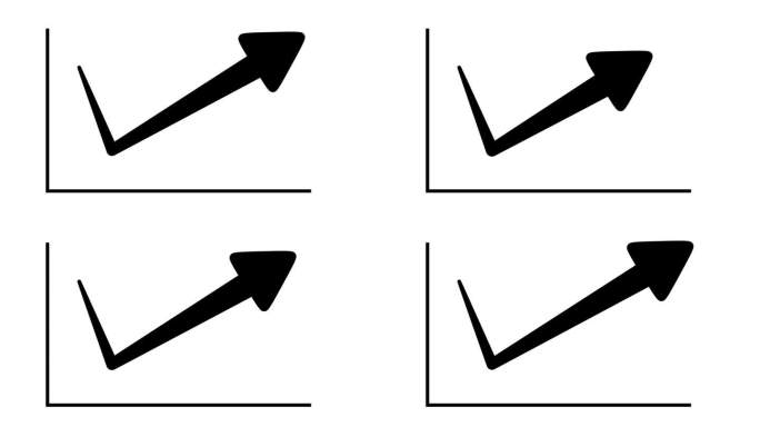 指数增长和企业利润增加，股票市场巨大的财务成功的概念。创意图形手绘箭头图表成长。白底箭头符号