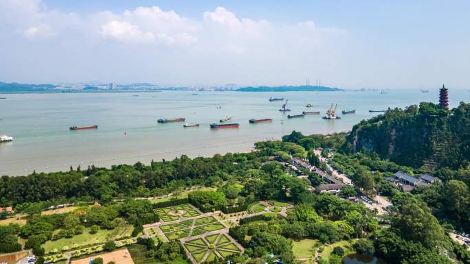 广州南沙蒲洲花园和珠江入海口延时摄影航拍