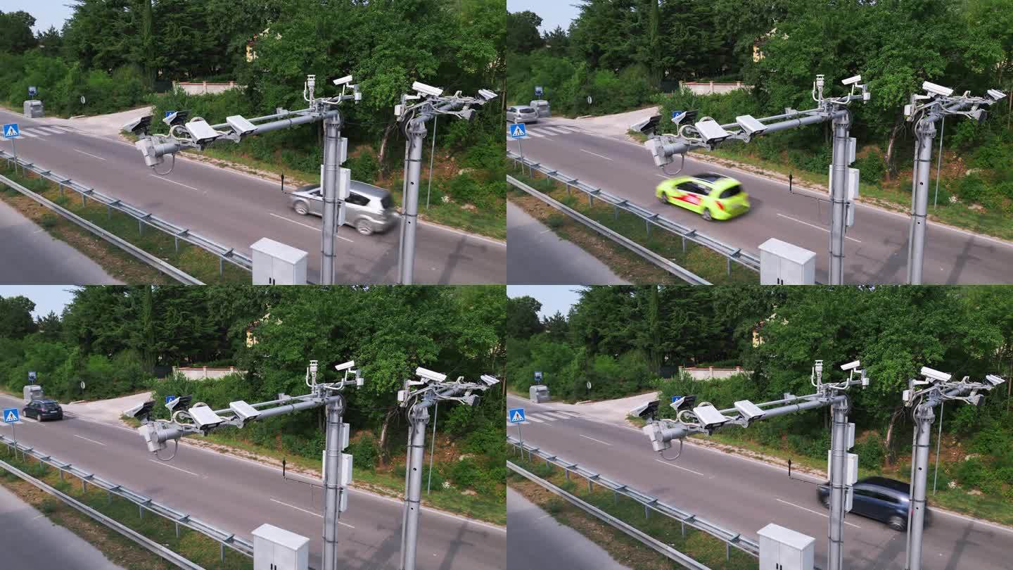 繁忙的高速公路上的摄像头和速度控制雷达监控并记录超速违规行为。