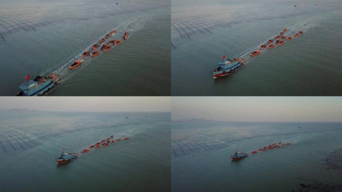航拍开海了渔船