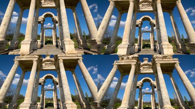 阿芙洛狄西亚斯古城遗址中的四柱龙。阿芙罗狄蒂神庙的纪念性柱状入口