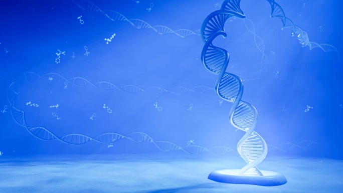 DNA链或染色体从细胞核中射出。科学、技术和医疗发展的概念图像。三维渲染