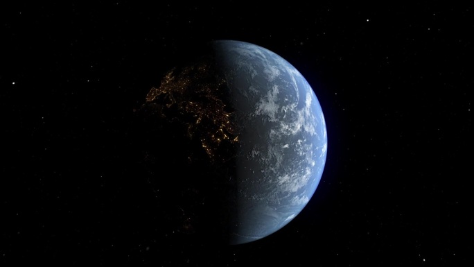 行星地球的整个三维轨道旋转与昼夜转换的镜头