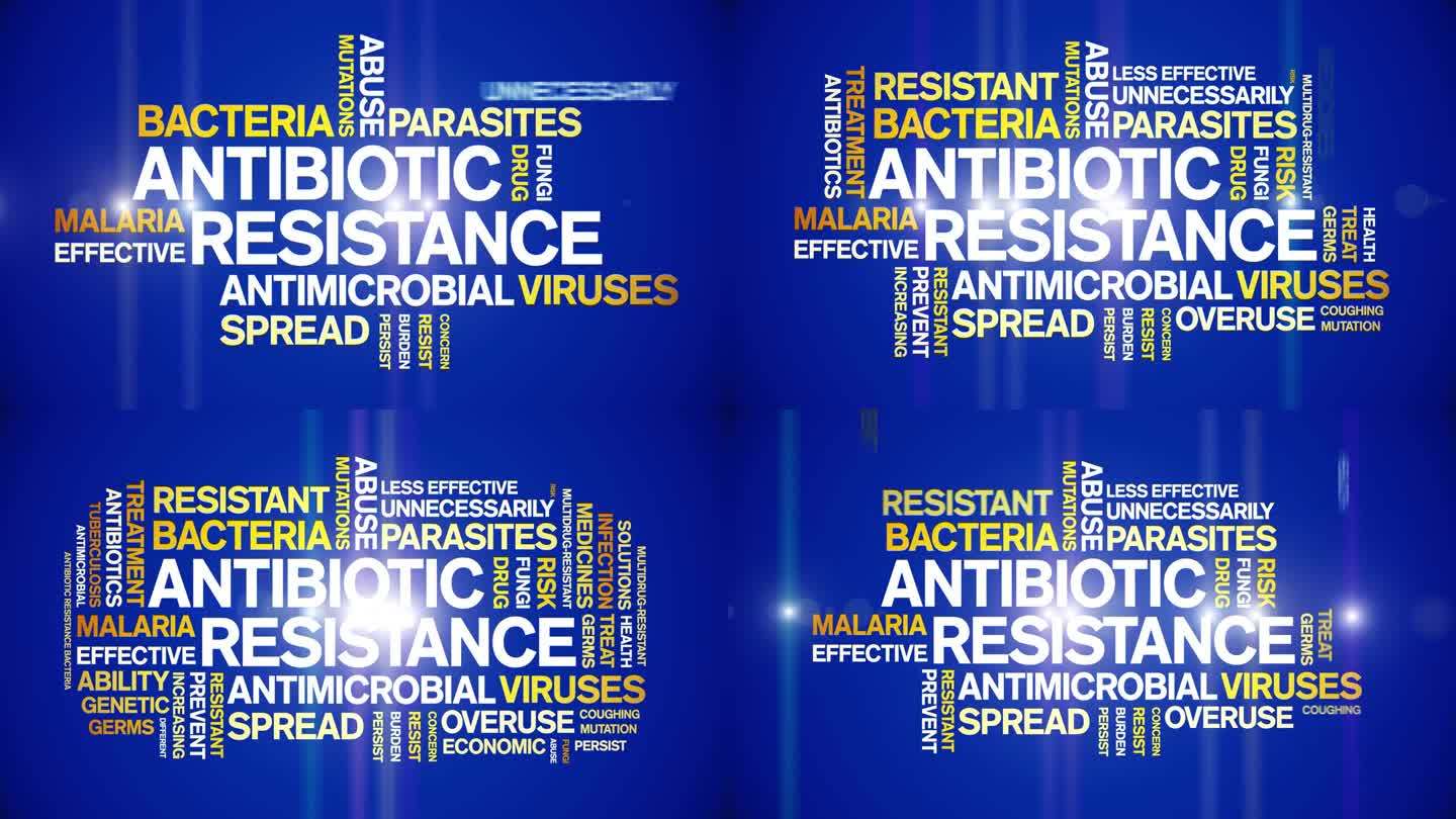 抗生素耐药性动画字云，动画排版无缝循环。
