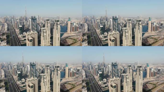 迪拜最高的塔哈利法塔和巨大的摩天大楼，现代建筑4k