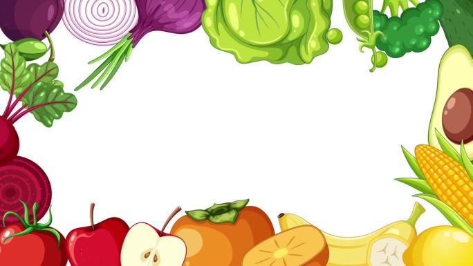 复古漫画框上的水果和蔬菜