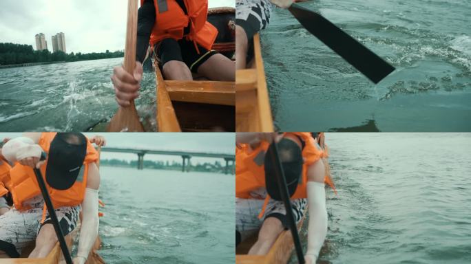 端午节龙舟划桨特写慢动作升格