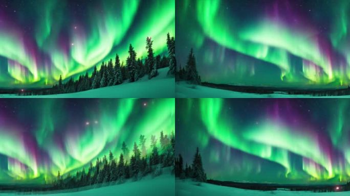 6K宽屏风景画北极光背景循环夜空